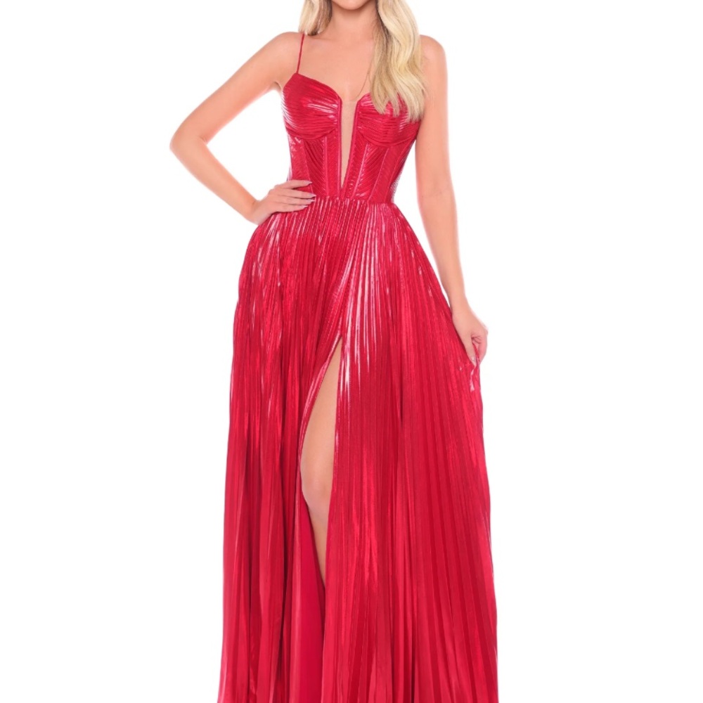 Amarra Red Metallic Prom Dress